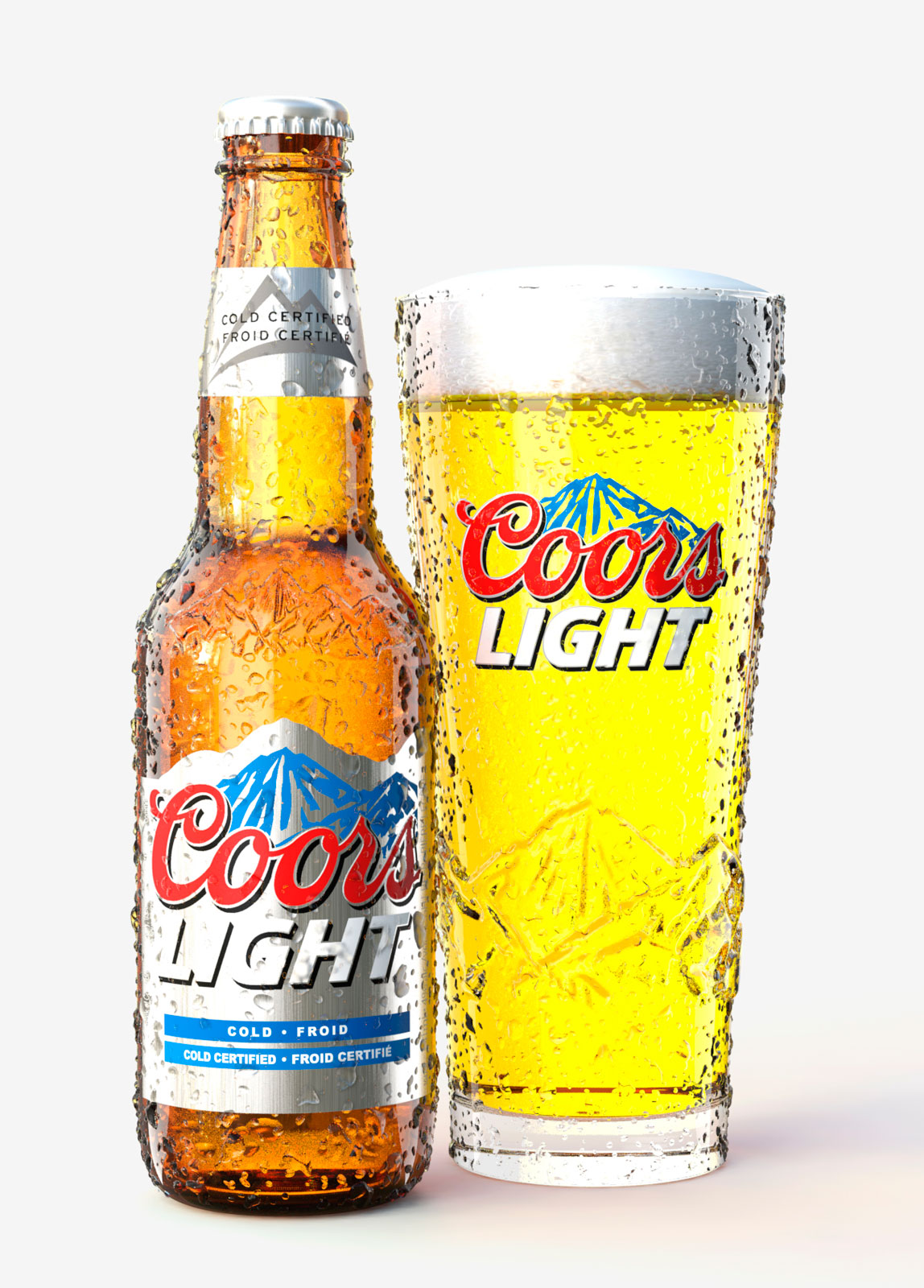 Coors Light Bottle and Glass